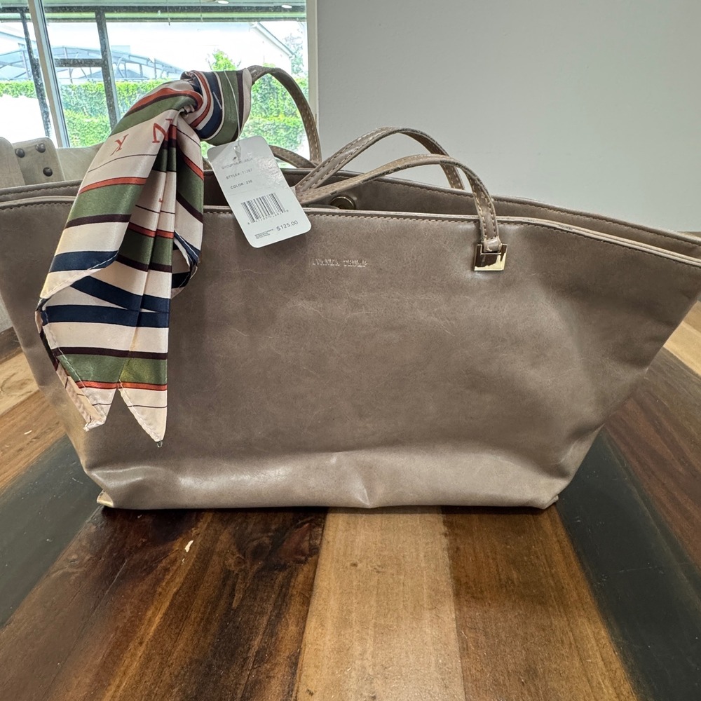Ivanka Trump Julia Tote Bag Taupe Brown Faux Leather Scarf T1207 NEW